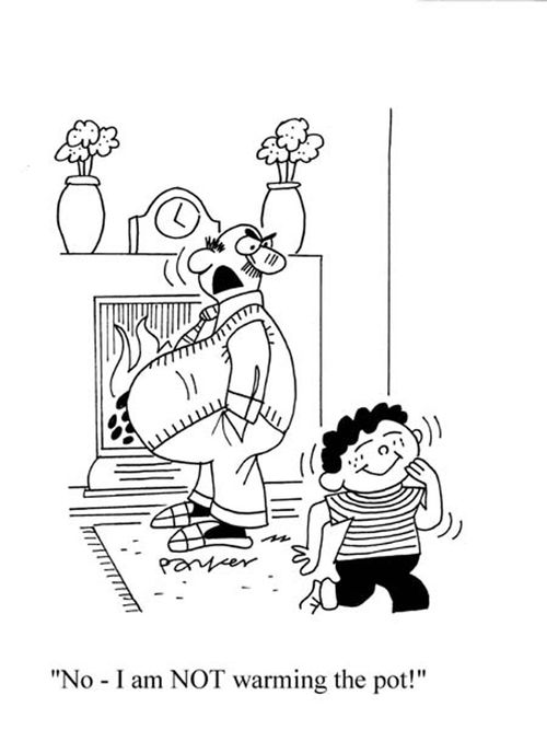 'No-I am NOT warming the pot!'