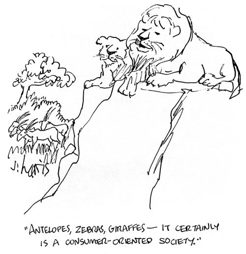 'Antelopes,zebras,giraffes - it certainly is a consumer oriented society.'