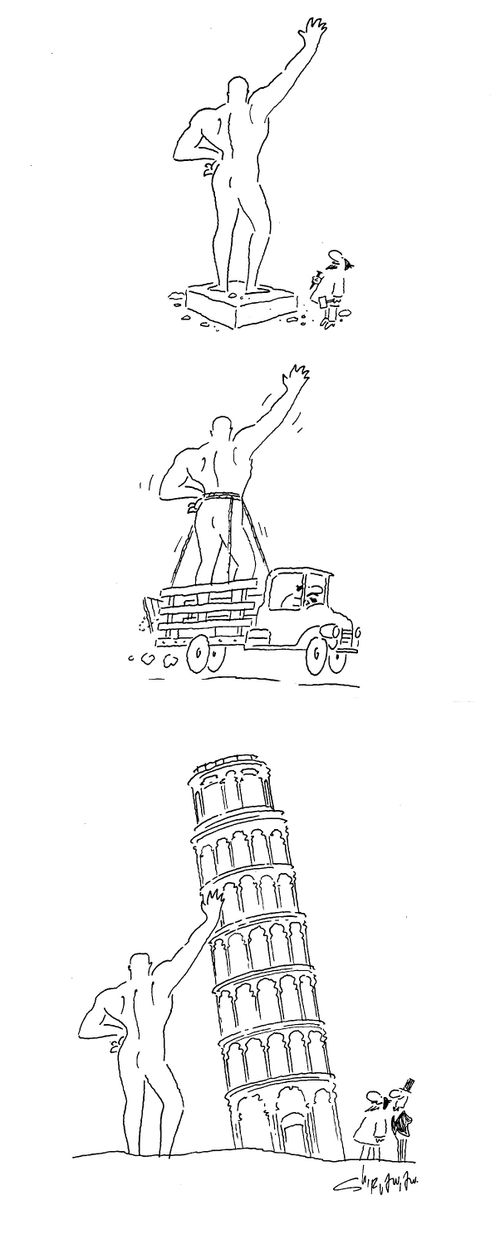 Statue is moved to hold up the leaning tower of Pisa.