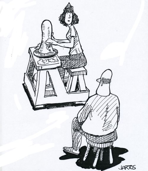 Sculptress making statue.