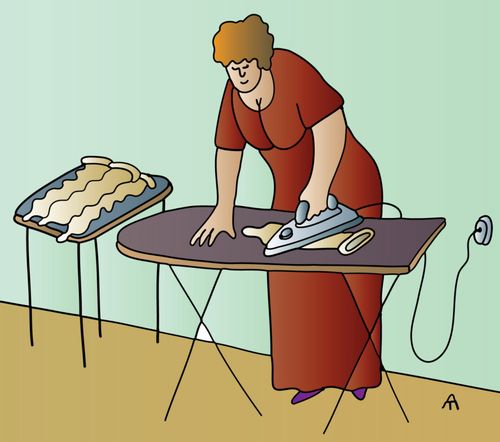 Woman Ironing Contraceptives.