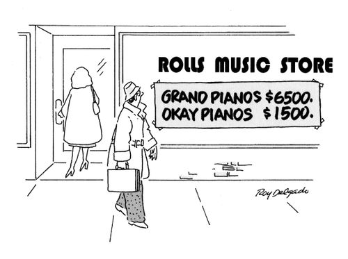 Rolls Music Store: Grand Piano $6500, Okay Pianos $1500.