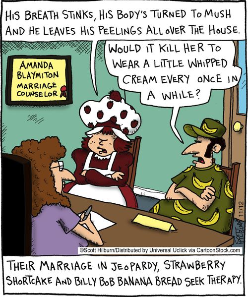 Their marriage in jeopardy, Strawberry Shortcake and Billy Bob Banana Bread seek therapy.