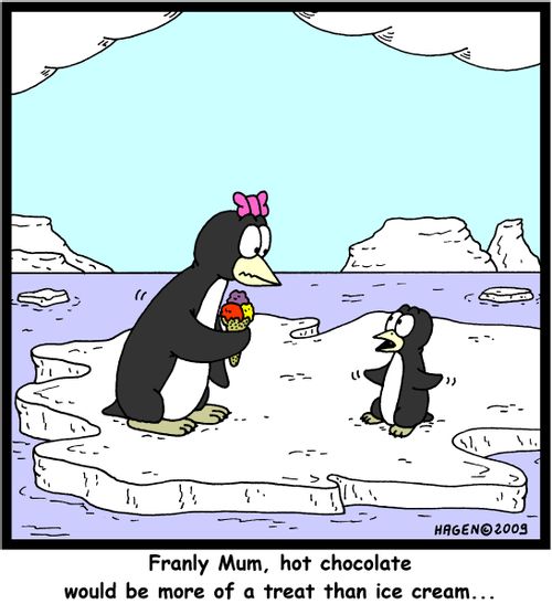 'Frankly Mum, hot chocolate would be more of a treat than ice cream...'