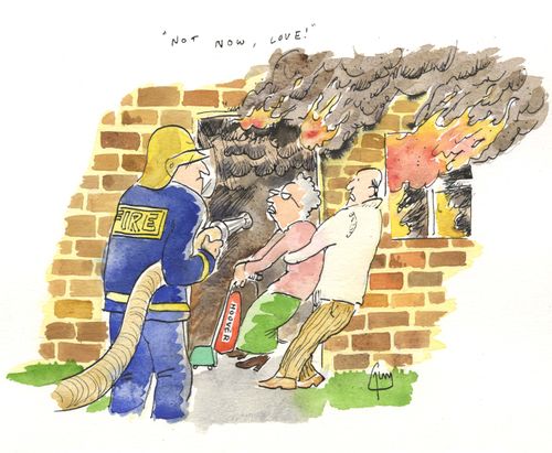 Hoovering up before firemen go in.