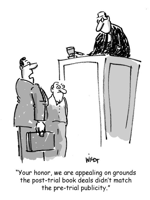 'Your honor, we are appealing on grounds the post-trial book deals didn't match the pre-trial publicity.'