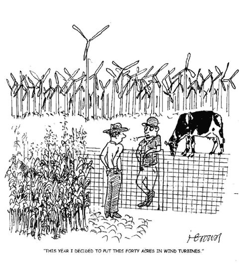 'This year I decided to put the forty acres in wind turbines.'