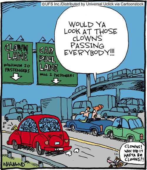 'Would ya look at those clowns passing everybody!'