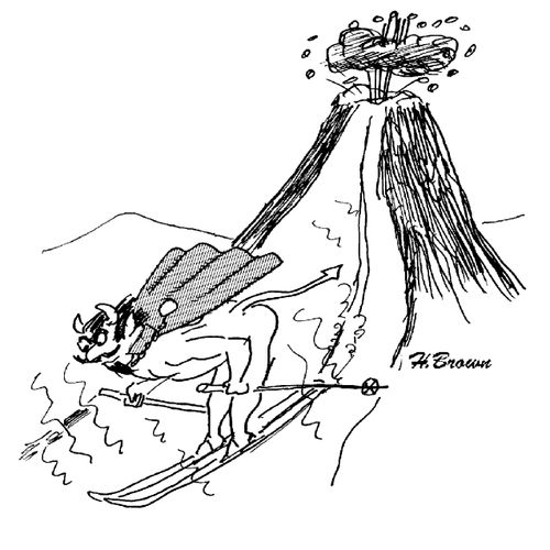 Devil skis down a volcano.