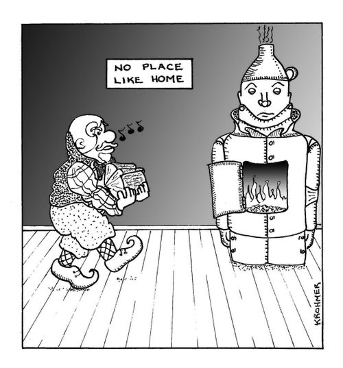 A munchkin made the tinman into a woodburning stove.