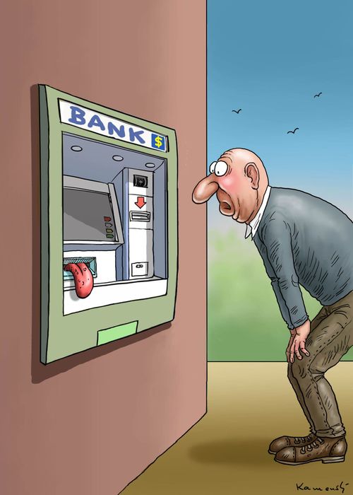 Cash Machine pulls a face at a customer.