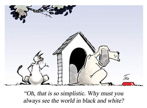 'Oh, that is so simplistic. Why must you always see the world in black and white?'
