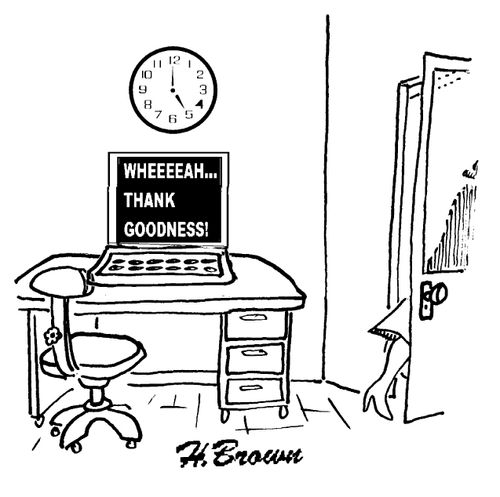Computer celebrates the end of the working day.