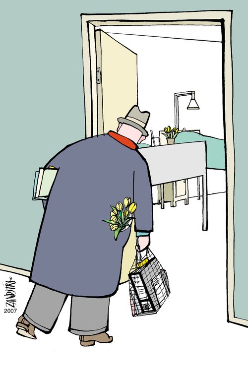Taking work to a colleague in hospital.