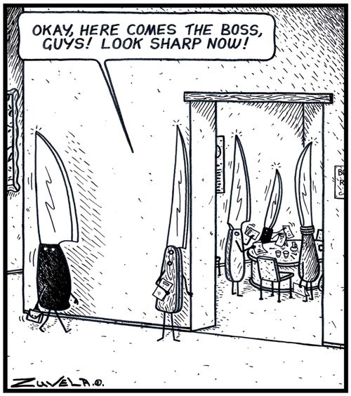 Okay,here comes the Boss,guys! Look sharp now!'