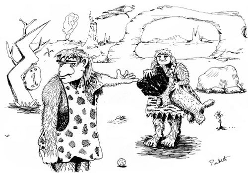 A prehistoric man is golfing . . .He requests 'club' from his caddy.