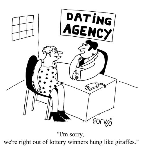 "I'm sorry, we're right out of lottery winners hung like giraffes"