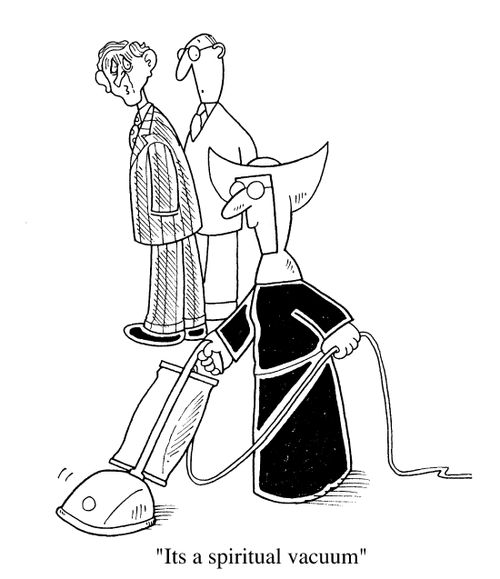 Nun doing the vacuuming, "It's a spiritual vacuum."
