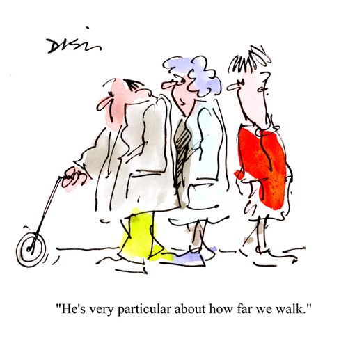 'He's very particular about how far we walk.'