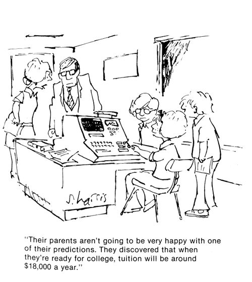 'Their parents aren't going to be very happy with one of their predictions.  They discovered that when they're ready for college, tuition will be around $18,000 a year.'