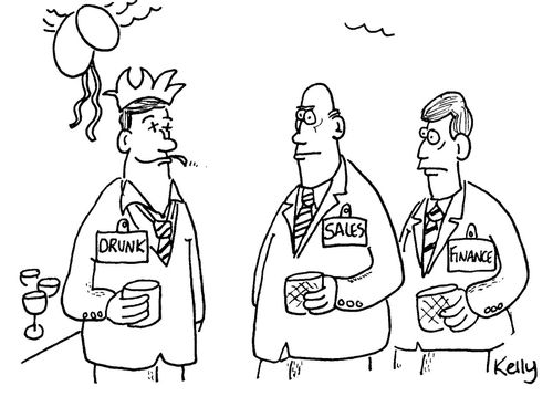 Office party - Man with drunk name tag.