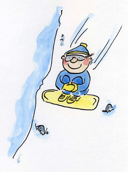 Snowboarding downhill.