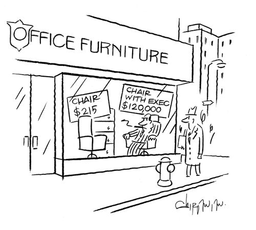 At an office furniture store - chair $215, chair with exec $120,000
