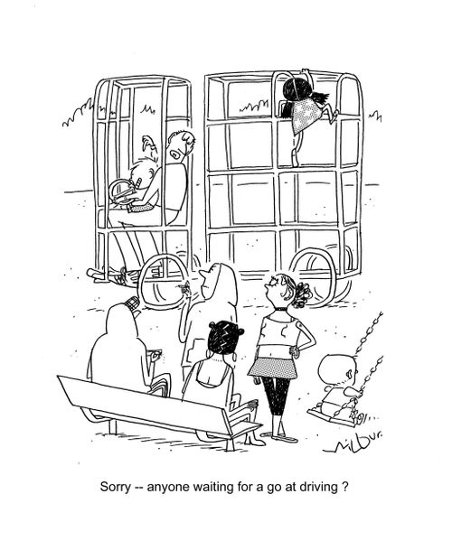 'Sorry - anyone waiting for a go at driving?'