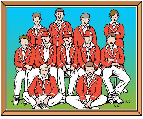 A schoolboy cricket team group photo.