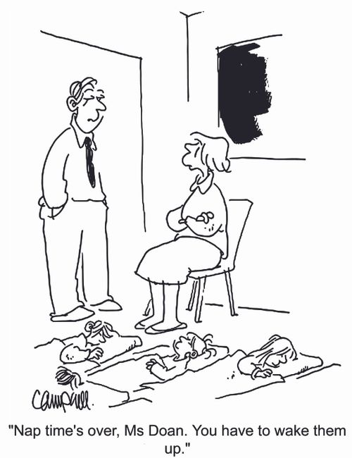 'Nap time's over, Ms. Doan. You have to wake them up.'