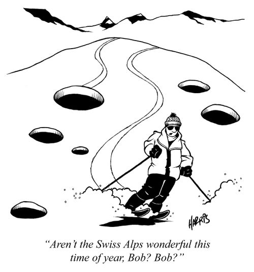 'Aren't the Swiss Alps wonderful this time of year, Bob? Bob?'
