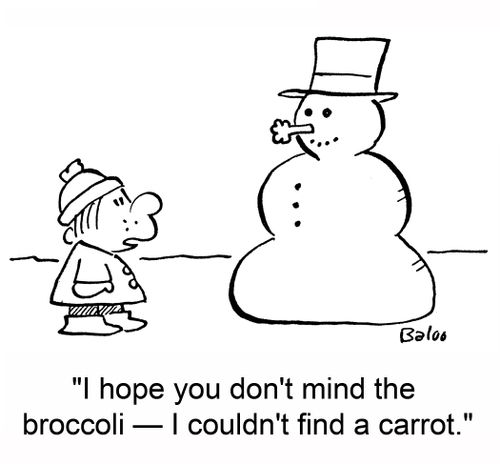 'I hope you don't mind the broccoli -- I couldn't find a carrot.'