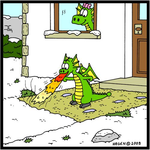 Young dragon clearing the footpath.