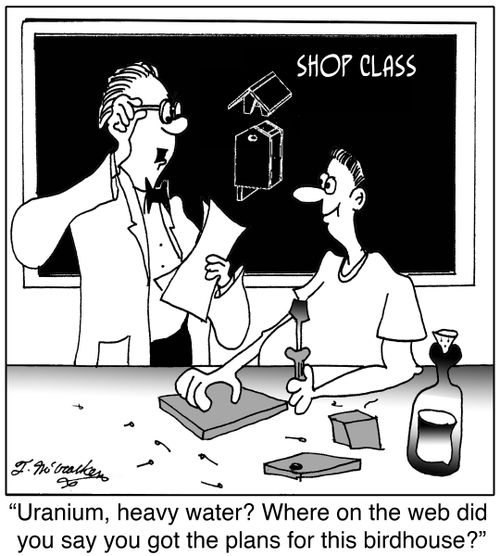 Uranium, heavy water? Where on the web did you say you got the plans for this birdhouse?
