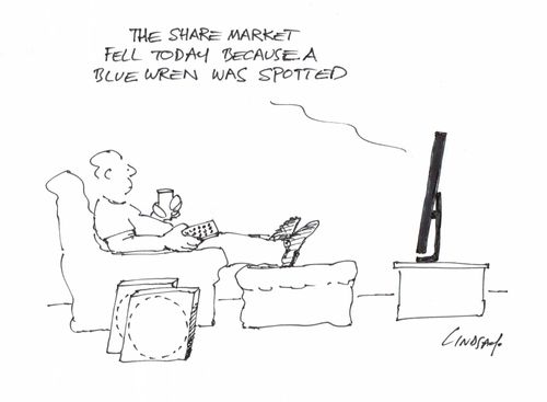 'The share market fell today because a Blue Wren was spotted.'