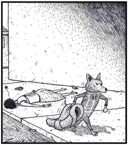  An angry Fox has reclaimed his former fur from a Women who was wearing it as a coat.