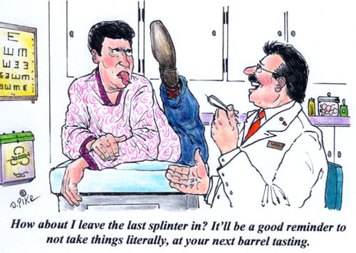 'How about I leave the last splinter in? It'll be a good reminder to not take things literally, at your next barrel tasting.'