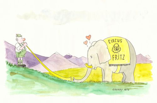 Elephant falls in love with Alpine horn.