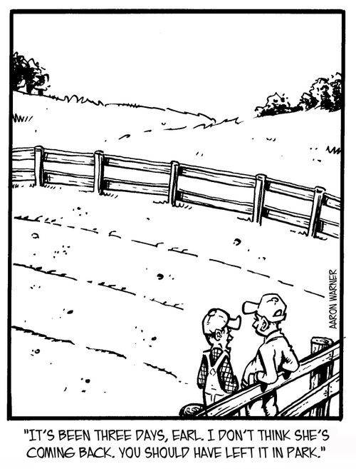 'It's been three days, Earl. I don't think she's coming back. You should have left it in park.'