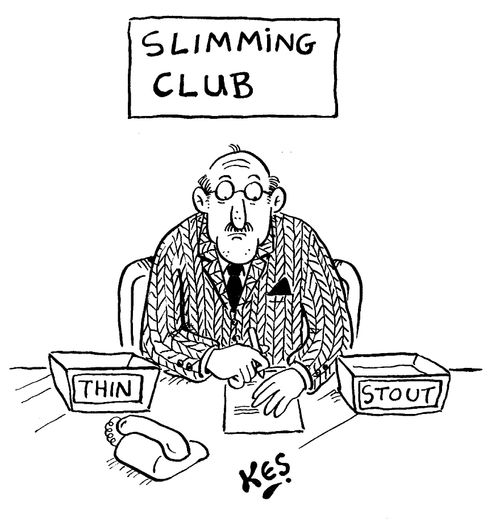 Slimming club with 'Thin' and 'Stout' trays.