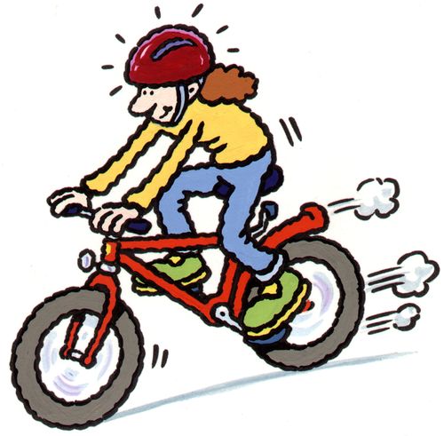 Girl on a bike with a crash helmet.