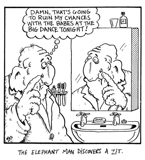 'The Elephant man discovers  a zit'