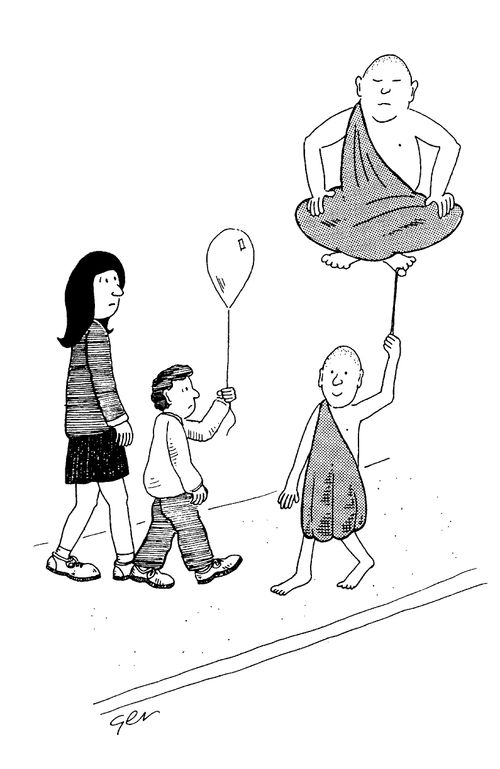Kids holding balloons,buddist monk