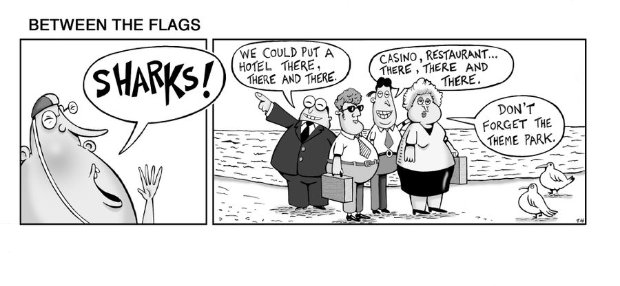 Surf lifesavers' joke - Corporate sharks 