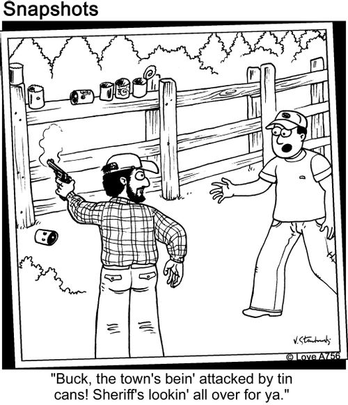 'Buck, the town's bein' attacked by tin cans! Sheriff's looking' all over for ya.'