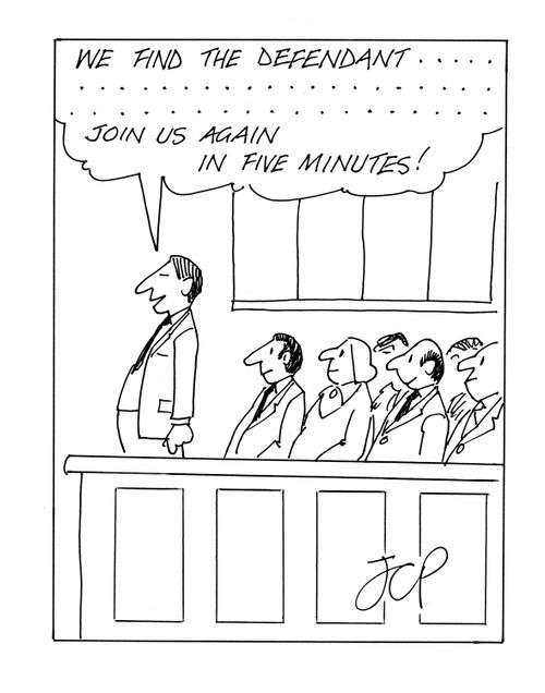 'We find the defendant..............join us again in five minutes!'