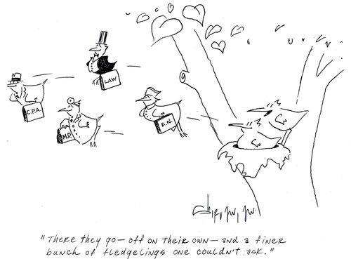 'There they go - off on their own - and a finer bunch of fledgelings one couldn't ask.'