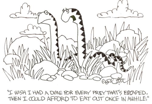 'I wish I had a dime for every prey that's escaped, then I could afford to eat out once in awhile.'