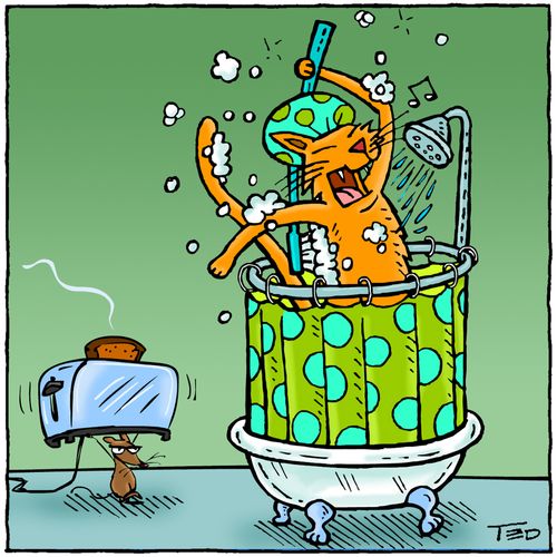 Singing in the Shower. (mouse and cat conflict.)