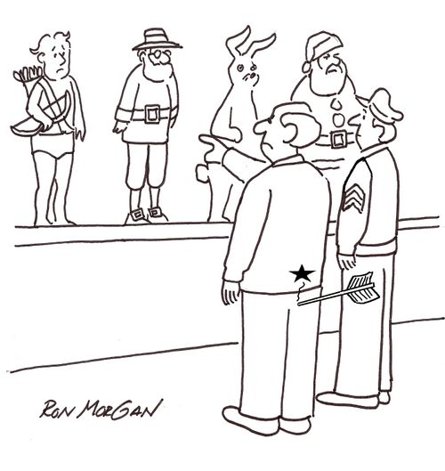 Man points out Cupid in police lineup as the one who shot him with an arrow.